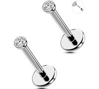 OUFER 20G 2PCS Nose Ring Threadless Conch Piercing Stainless Steel 316L Clear 2 mm CZ Helix Earring 6 mm Nose Stud Flat Cartilage for Women Lip Stud