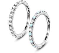 OUFER 20G 2PCS Nose Rings Hoop 316L Surgical Steel, Hinged Segment Earrings, Transparent CZ and Opal Nose Piercing, Helix Daith Rook Conch Rings Jewellery for Women 6 mm