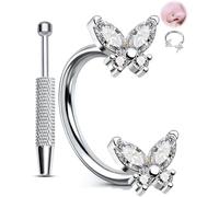 OUFER 20G Butterfly Threadless Push in Horseshoe Nose Ring Set, 316L Surgical Steel Piercing Taper Ball Grabber Tool, 8 mm CZ Nose Septum Daith Lip Rook Helix Body Jewellery