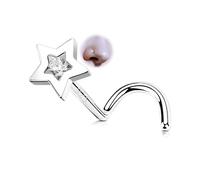 OUFER 20G Corkscrew Nose Stud Sterling Silver 925 Star Nostril Ring S-Shaped 7 mm Nose Screw Clear CZ for Women Cute Body Piercing Jewellery