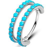 OUFER 20G Double Nose Ring Hoop, Turquoise Hinged Segment Ring 316L Surgical Steel for Women, Helix Earrings, Tragus Daith Conch Lip Piercing Jewelry, Septum Piercing Jewelry 6 mm