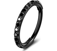 OUFER 20g Halloween Nose Rings Hoops, 316L Surgical Steel Black Hinged Segment Clicker, Black CZ Daith Earrings Rook Tragus Cartilage Helix Lip Piercing Jewelry 6 mm