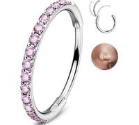 OUFER 20G Silver Nose Rings 316L Surgical Steel Hinged Segment Clicker Nose Hoop Transparent Pink CZ Small Helix Earring Tragus Lobe Conch Piercing Jewellery for Women 6 mm