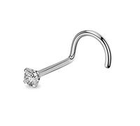 OUFER 20G Solid Titanium Nose Stud Piercing Screw Pack 0.8mm Nose Rings 2mm Clear CZ Round Nose Jewellery Nostril Body Piercings for Women Men