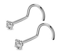 OUFER 20G Solid Titanium Nose Stud Piercing Screw Pack 2pcs 0.8mm Nose Rings 2mm 3mm Clear CZ Round Nose Jewellery Nostril Body Piercings for Women Men