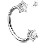 OUFER 20G Star Push Pin Horseshoe Nose Rings 316L Surgical Stainless Steel CZ Threadless Septum Ring 7mm 8mm Inner Diameter with Bonus Replacement Top Helix Tragus Conch Lip Piercing Jewelry for Women