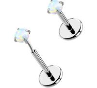 OUFER 2PCS 16G/20G Nose Lip Studs, G23 Solid Titanium Threadless Push in Nose Nostril Lip Labret Medusa Monroe Helix Cartilage Tragus Conch Lobe Piercing Jewelry for Women Men, 2pcs, 18g 8mm, 2mm Opal