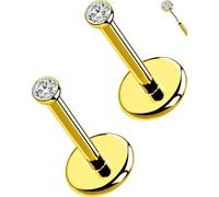 OUFER 2Pcs 20G/18G/16G G23 Titanium Threadless Nose Stud Earrings Flat Back Tiny CZ Small Nose Helix Cartilage Tragus Conch Labret Medusa Monroe Piercing Jewelry for Women Men, 2pcs, 20g 4.5mm, 2mm cz