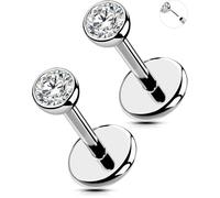 OUFER 2Pcs 20G/18G/16G G23 Titanium Threadless Nose Stud Earrings Flat Back Tiny CZ Small Nose Helix Cartilage Tragus Conch Labret Medusa Monroe Piercing Jewelry for Women Men, 2pcs, 20g 7mm, 2.5mm cz