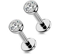 OUFER 2Pcs 20G/18G/16G G23 Titanium Threadless Nose Stud Earrings Flat Back Tiny CZ Small Nose Helix Cartilage Tragus Conch Labret Medusa Monroe Piercing Jewelry for Women Men, 2pcs, 18g 6.5mm, 4mm cz