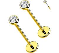 OUFER 2Pcs 20G/18G/16G G23 Titanium Threadless Nose Stud Earrings Flat Back Tiny CZ Small Nose Helix Cartilage Tragus Conch Labret Medusa Monroe Piercing Jewelry for Women Men, 2pcs, 16g 9mm, 4mm cz