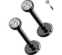 OUFER 2Pcs 20G/18G/16G G23 Titanium Threadless Nose Stud Earrings Flat Back Tiny CZ Small Nose Helix Cartilage Tragus Conch Labret Medusa Monroe Piercing Jewelry for Women Men, 2pcs, 20g 7mm, 3mm cz