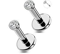 OUFER 2Pcs 20G/18G/16G G23 Titanium Threadless Nose Stud Earrings Flat Back Tiny CZ Small Nose Helix Cartilage Tragus Conch Labret Medusa Monroe Piercing Jewelry for Women Men, 2pcs, 16g 11mm, 2.5mm
