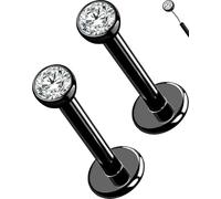 OUFER 2Pcs 20G/18G/16G G23 Titanium Threadless Nose Stud Earrings Flat Back Tiny CZ Small Nose Helix Cartilage Tragus Conch Labret Medusa Monroe Piercing Jewelry for Women Men, 2pcs, 16g 6mm, 2mm cz