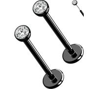 OUFER 2Pcs 20G/18G/16G G23 Titanium Threadless Nose Stud Earrings Flat Back Tiny CZ Small Nose Helix Cartilage Tragus Conch Labret Medusa Monroe Piercing Jewelry for Women Men, 2pcs, 18g 10mm, 2.5mm
