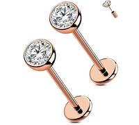 OUFER 2Pcs 20G/18G/16G G23 Titanium Threadless Nose Stud Earrings Flat Back Tiny CZ Small Nose Helix Cartilage Tragus Conch Labret Medusa Monroe Piercing Jewelry for Women Men, 2pcs, 18g 10mm, 2.5mm