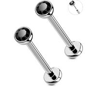 OUFER 2Pcs 20G/18G/16G G23 Titanium Threadless Nose Stud Earrings Flat Back Tiny CZ Small Nose Helix Cartilage Tragus Conch Labret Medusa Monroe Piercing Jewelry for Women Men, 2pcs, 20g 7mm, 2.5mm cz