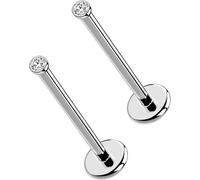 OUFER 2Pcs 20G/18G/16G G23 Titanium Threadless Nose Stud Earrings Flat Back Tiny CZ Small Nose Helix Cartilage Tragus Conch Labret Medusa Monroe Piercing Jewelry for Women Men, 2pcs, 18g 10mm, 1.5mm
