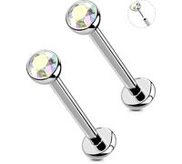 OUFER 2Pcs 20G/18G/16G G23 Titanium Threadless Nose Stud Earrings Flat Back Tiny CZ Small Nose Helix Cartilage Tragus Conch Labret Medusa Monroe Piercing Jewelry for Women Men, 2pcs, 20g 7mm, 2.5mm cz