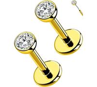 OUFER 2Pcs 20G/18G/16G G23 Titanium Threadless Nose Stud Earrings Flat Back Tiny CZ Small Nose Helix Cartilage Tragus Conch Labret Medusa Monroe Piercing Jewelry for Women Men, 2pcs, 18g 5.5mm, 4mm cz