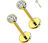 OUFER 2Pcs 20G/18G/16G G23 Titanium Threadless Nose Stud Earrings Flat Back Tiny CZ Small Nose Helix Cartilage Tragus Conch Labret Medusa Monroe Piercing Jewelry for Women Men, 2pcs, 20g 6.5mm, 3mm cz