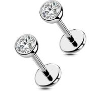 OUFER 2Pcs 20G/18G/16G G23 Titanium Threadless Nose Stud Earrings Flat Back Tiny CZ Small Nose Helix Cartilage Tragus Conch Labret Medusa Monroe Piercing Jewelry for Women Men, 2pcs, 20g 6.5mm, 3mm cz