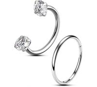 OUFER 2pcs 20G Nose Rings Set, Internally Threaded Horseshoe Nose Ring 316L Surgical Steel with CZ Stones, Higned Segment Clicker Helix Daith Rook Lip Piercing Jewelry for Women 7mm