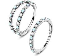 OUFER 2PCS Opal Nose Rings, 20G 6MM Single and Double Hoop Nose Rings for women, Hinged Segment Clicker Nostril Piercing Jewelry, Cartilage Conch Rook Helix Tragus Daith Piercing Jewelry