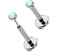 OUFER 2PCS Titanium Helix Stud 16G Opal Conch Tragus Piercing Jewellery Flat Back Cartilage Earring Stud 5mm Threadless Forward Labret Lip Medusa Piercing Jewelry for Women (2mm Opal)