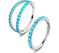 OUFER 2PCS Turquoise Nose Rings, 20G 6MM Single and Double Hoop Nose Rings for women, Hinged Segment Clicker Nostril Piercing Jewelry, Cartilage Conch Rook Helix Tragus Daith Piercing Jewelry