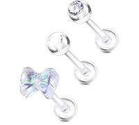 OUFER 3PCS Clear Piercing Retainers for Surgery, Bioflex Helix Piercing Jewelry Retainer, Tragus Cartilage Plastic Piercing Jewelry for Work, 16G 6MM, Plastic, cubic zirconia