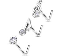 OUFER 3PCS Nose Studs, 316L Surgical Steel 20G Nose Rings L-shaped, Shining CZ Phonogram Element Nose Nostril Piercing Jewelry for Women and Men, 20g 7mm, Stainless Steel Metal, cubic-zirconia
