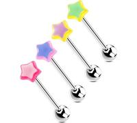 OUFER 4PCS Star Tongue Rings For Women Men 316L Surgical Steel Tongue Piercing Jewelry, Acrylic Rainbow Star Tongue Piercings, 14G Tongue Ring Balls, Tongue Piercing Kit Cute