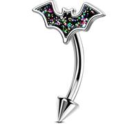 OUFER Bat Halloween Rook Piercing Jewelry, 316L Surgical Steel Eyebrow Piercing Jewelry, Multicolor Glitter Rook Earrings for Women, Hypoallergenic Eyebrow Rings, 16G 8mm Curved Barbell