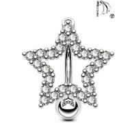 OUFER Belly Button Rings, 14G Star/Drop Shape Belly Rings, Pave CZ Crystal Top Down Belly Piercing Jewelry, 316L Surgical Steel Navel Piercing Jewelry For Women Men, 14G 10MM, Stainless Steel, cubic