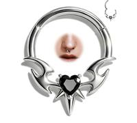 OUFER Blade Wing Septum Rings, 16G Septum Jewelry, Heart Hinged Segment Clicker, Black CZ Surgical Steel Nose Rings Hoops, Hypoallergenic Helix Daith Tragus Conch Piercing Jewelry for Women Men -8mm