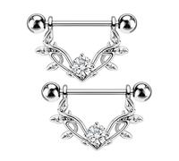 OUFER Body Piercing 14G Nipple Piercing Bar, 316L Stainless Steel 14mm Barbell 2pcs Nipple Rings Jewellery Hypoallergenic Anti-Loose for Women Fresh & Healed Piercings