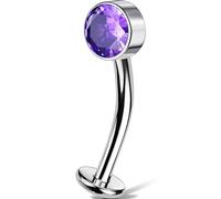 OUFER Body Piercing 14G Titanium Floating Belly Piercing Jewellery Internally Threaded Navel Bar Purple CZ Belly Button Ring 10/12/14/16mm Hypoallergenic Curved Banana Barbell for Women Men