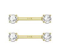 OUFER Body Piercing 14K Solid Gold Nipple Barbell Piercing Jewelry with CZ Stones 14G/1.6mm 14mm Bar Length Hypoallergenic Body Jewelry for Men & Women