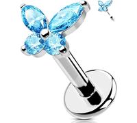OUFER Body Piercing 16G Surgical Steel Cartilage Earring Threadless Helix Stud Lip Labret Aqua CZ Tragus Conch Lobe Flat Back Piercing Jewellery 6/8/10/12mm