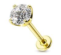 OUFER Body Piercing 16G Threadless Labret Stud Earrings 14K Solid Gold Push Back Labret Monroe Piercing Push-in Lipsticks Helix Tragus Conch Lip Lobe Earring Piercing