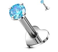 OUFER Body Piercing 16G Titanium Internally Threaded Body Piercing Jewelry Studs Bars for Helix Tragus Conch Lip Cartilage 5/6/8/10/12mm Aqua CZ Flat Back Earrings