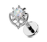 OUFER Body Piercing 18G Labret Stud Titanium Push-in Lip Piercing Jewelry 6mm Opal CZ Helix Tragus Earring for Fresh/Healed Piercings