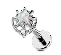 OUFER Body Piercing 18G Labret Stud Titanium Push-in Lip Piercing Jewelry 8mm Opal CZ Helix Tragus Earring for Fresh/Healed Piercings