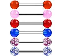 OUFER Body Piercing 6PCS 14G Tongue Nipple Piercing Set, 316L Stainless Steel 16mm Straight Barbell Glitter Hypoallergenic Tongue Piercing Bars for Fresh/Healed Piercings