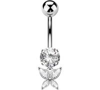 OUFER Body Piercing Belly Button Bars 14G Navel Piercings Butterfly Belly Bars Internally Navel Bar 10mm Belly Button Piercings Belly Button Ring Clear CZ Navel Piercing Jewelry