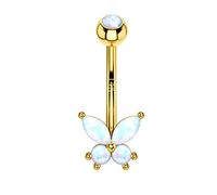 OUFER Body Piercing Belly Button Bars 14K Belly Bars 14G Solid Gold Navel Bars Opal Butterfly Belly Navel Piercing Jewellery