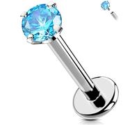 OUFER Body Piercing Internally Helix Piercings 6/8/10/12mm Labret Monroe Lip Stud Titanium 16G Tragus Conch Earring Piercing Aqua CZ Labret Lip Bars Jewellery