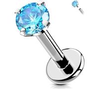 OUFER Body Piercing Internally Helix Piercings Labret Monroe Lip Conch Stud Titanium 16G Tragus Earring Piercing 6/8/10/12mm Aqua CZ Labret Lip Bars Jewellery, TLIP050 6mm