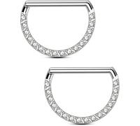 OUFER Body Piercing Nipple Bars: 14G Surgical Steel Gold Clicker Nipple Rings Piercing Jewellery with Clear CZ Paved for Women 1.6mm